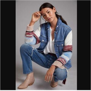 Anthropologie Avec Les Filles Sweater-Sleeved Denim
Trucker Jacket NEW Medium